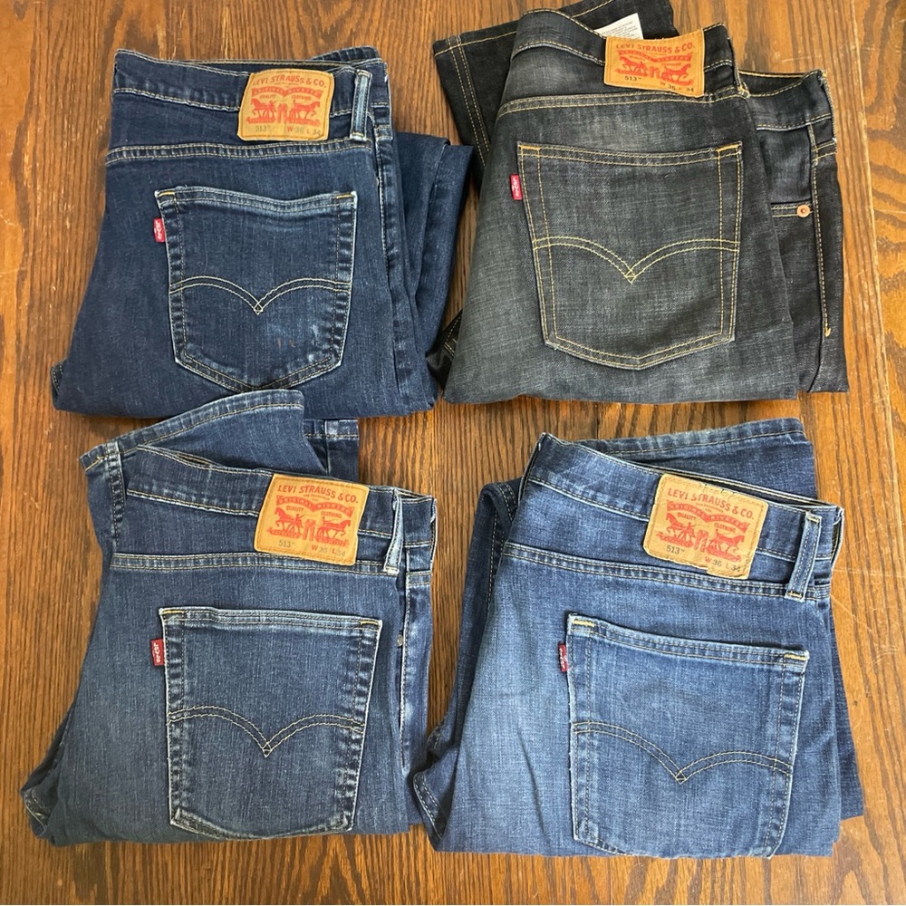 Levis 513 36x34 Lot Of 4 Pair Blue Jeans Actual Measure May Vary Wash Varies